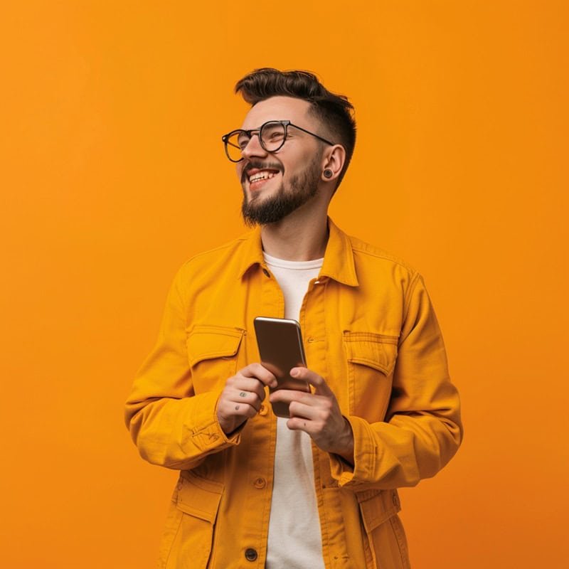 man-wearing-glasses-yellow-jacket-with-phone-his-hands